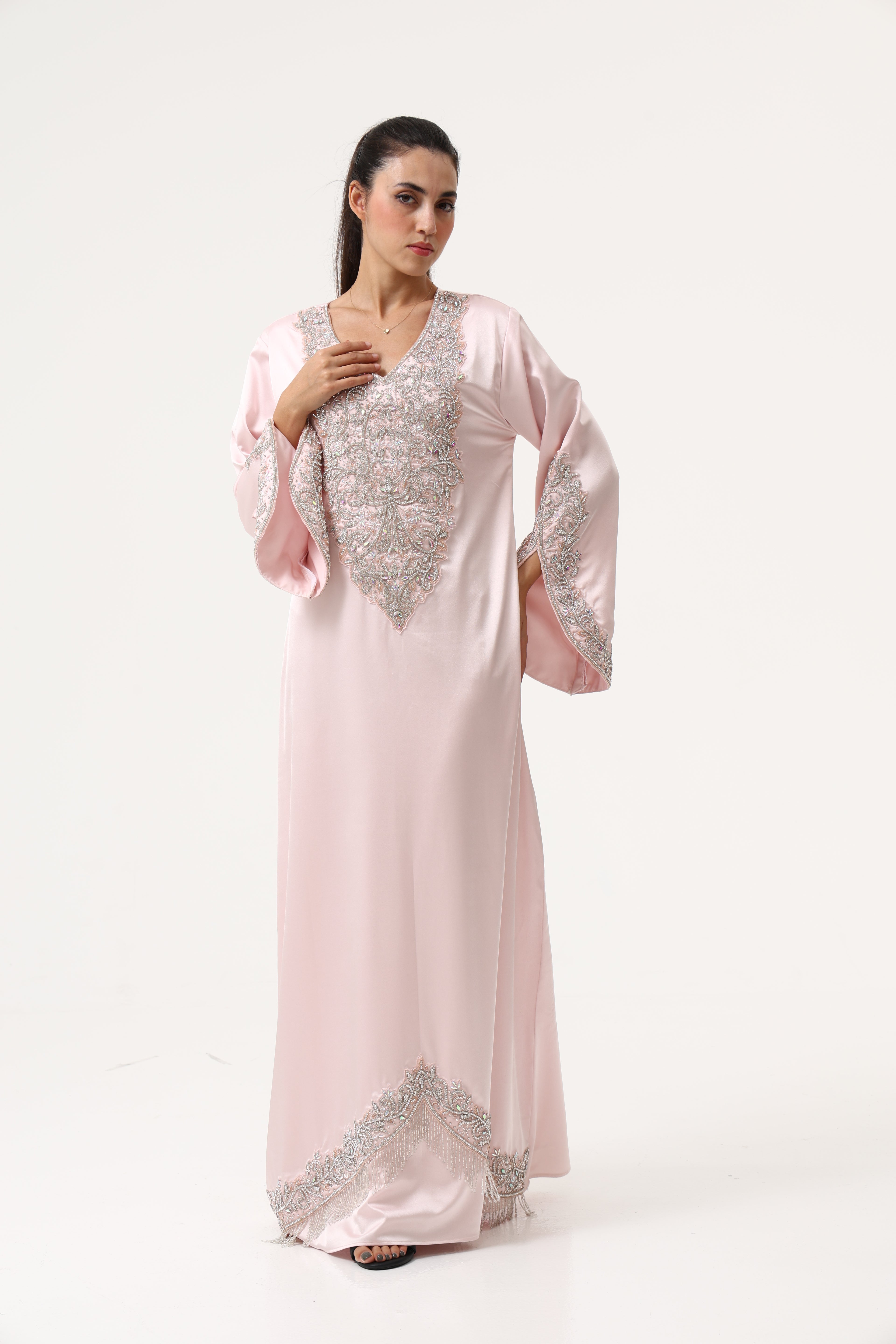 Evening Peach Pink Party Dress full length