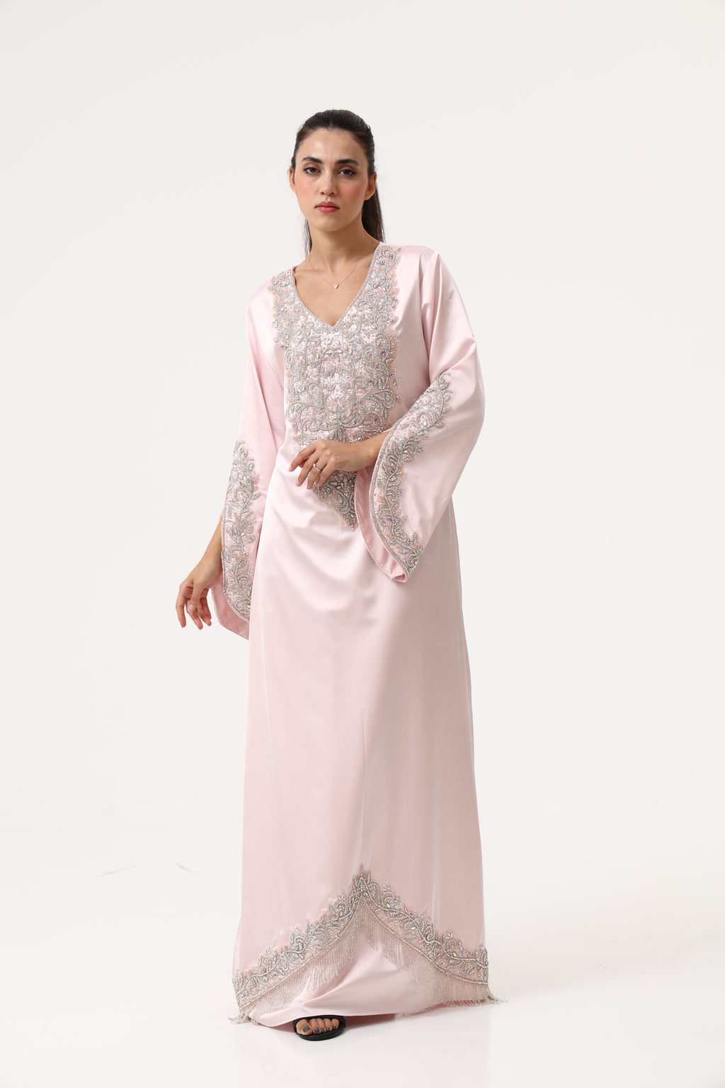 Evening Peach Pink Party Dress full length