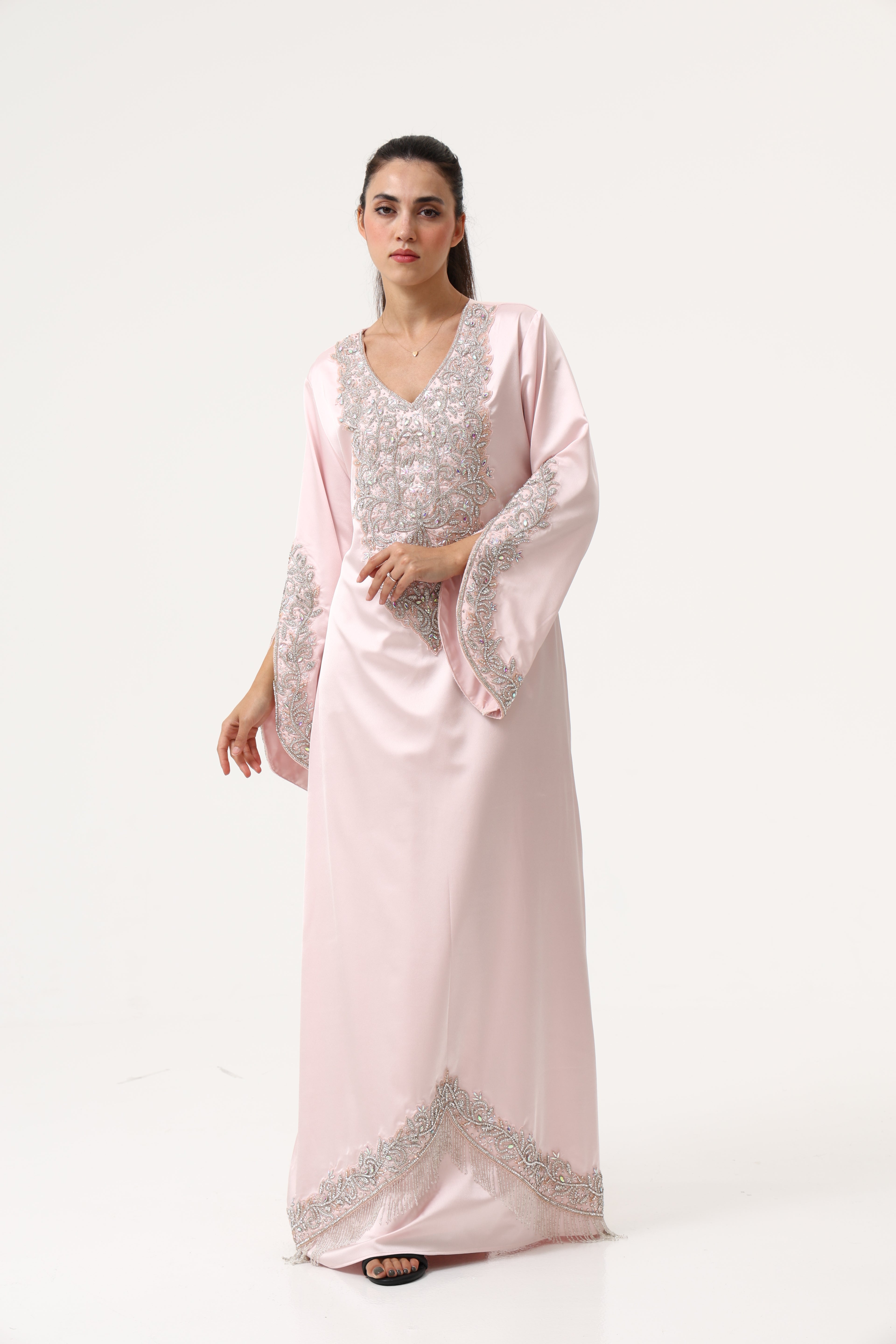 Evening Peach Pink Party Dress full length
