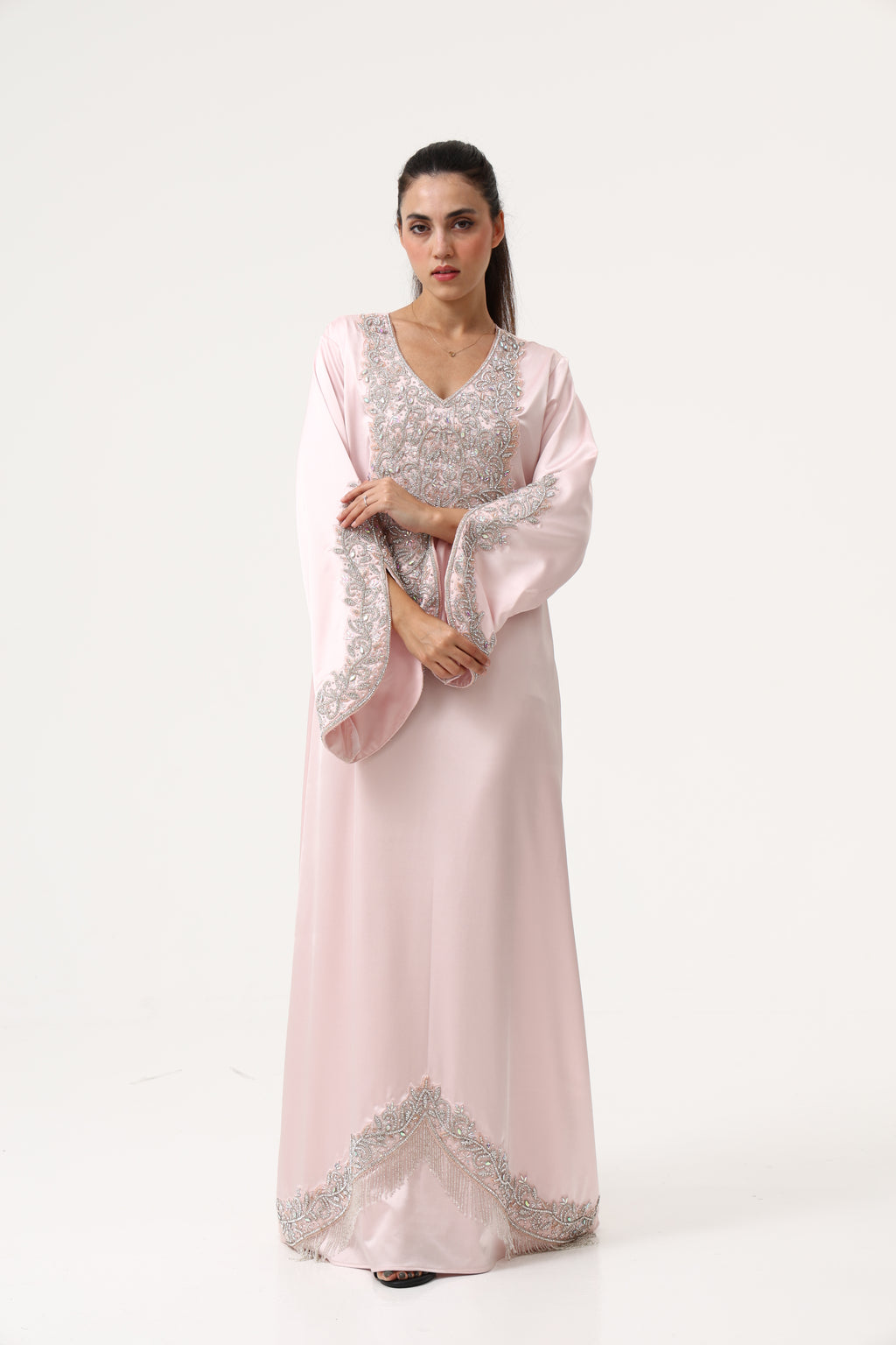 Evening Peach Pink Party Dress full length