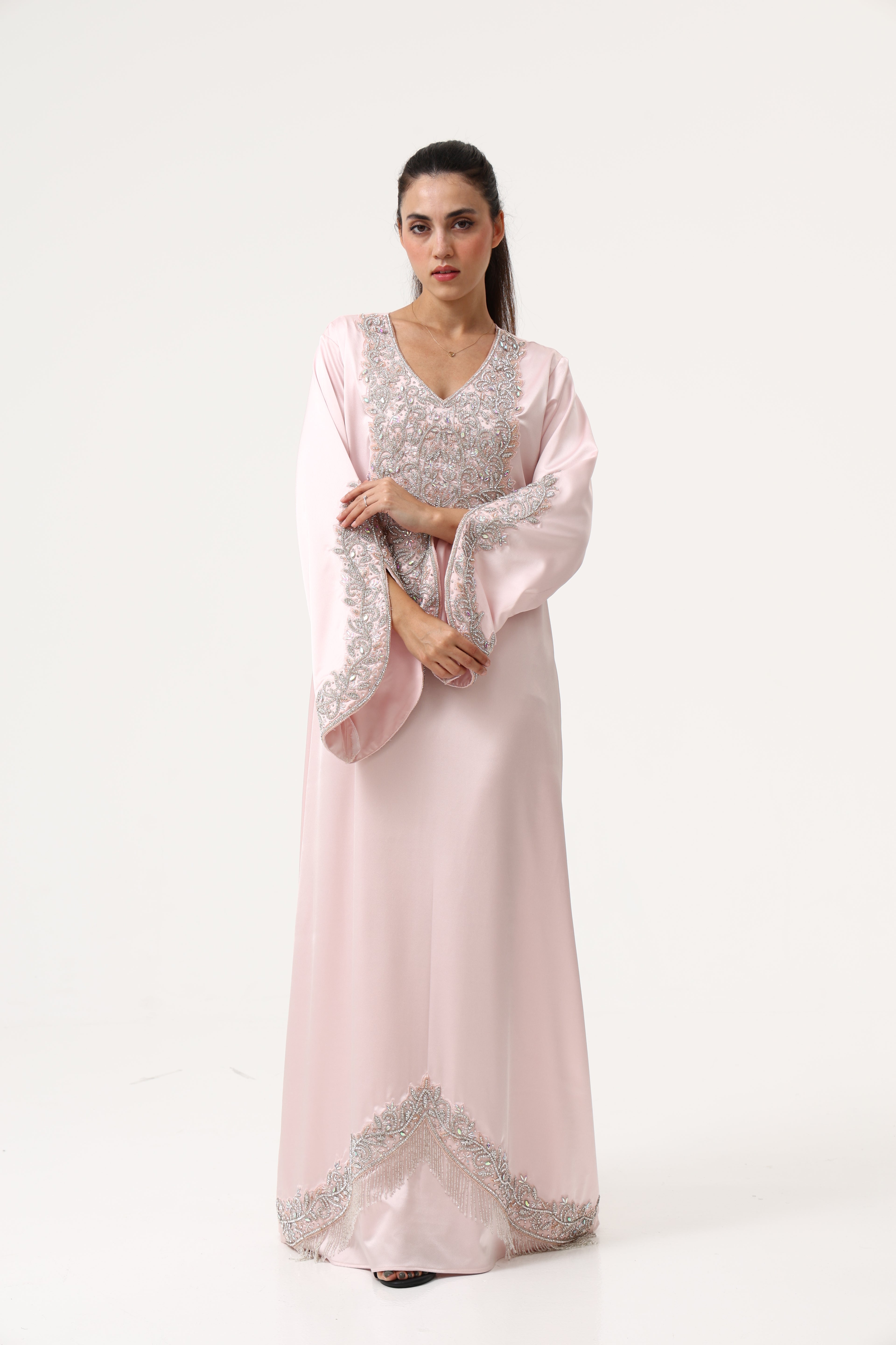Evening Peach Pink Party Dress full length