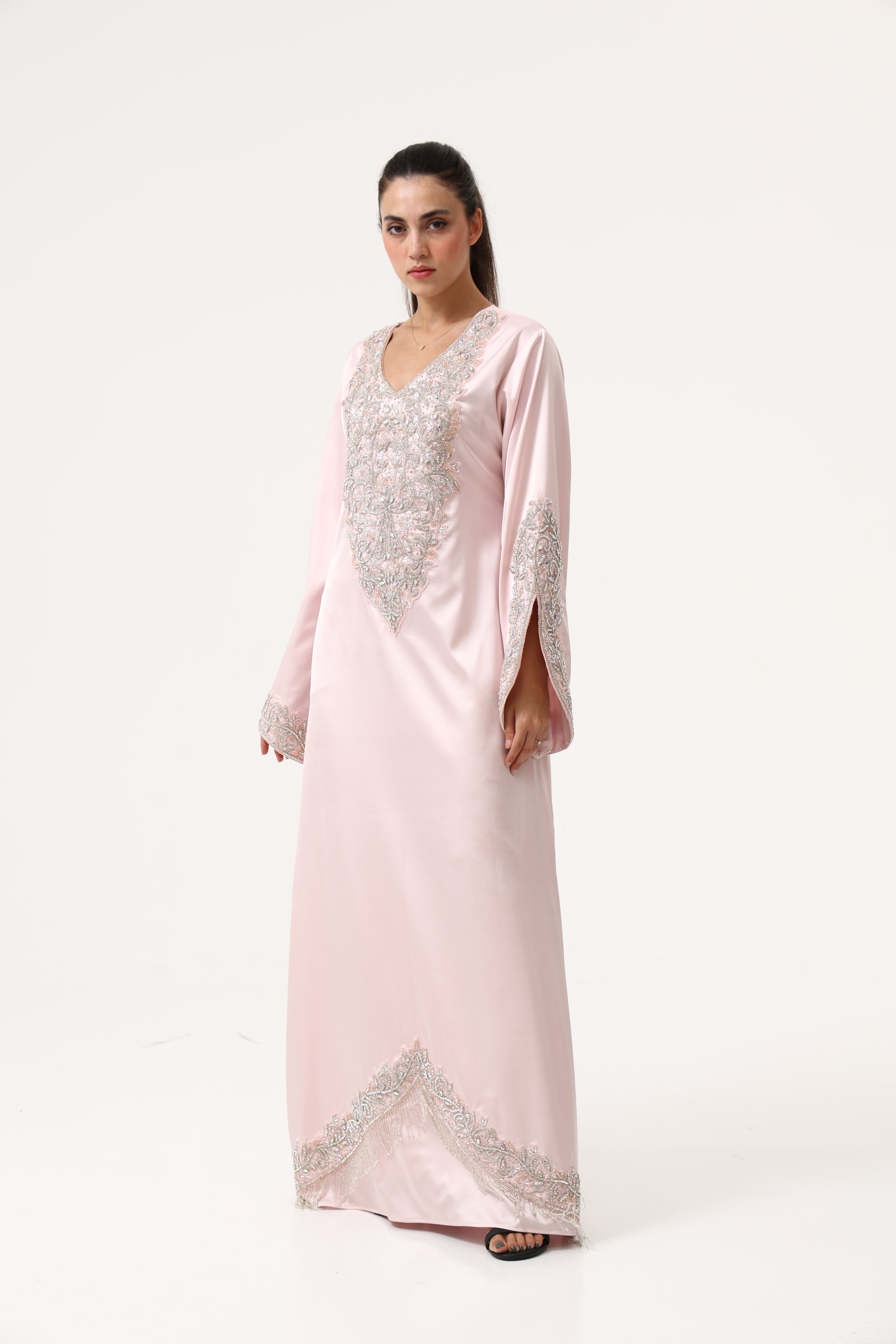 Evening Peach Pink Party Dress full length