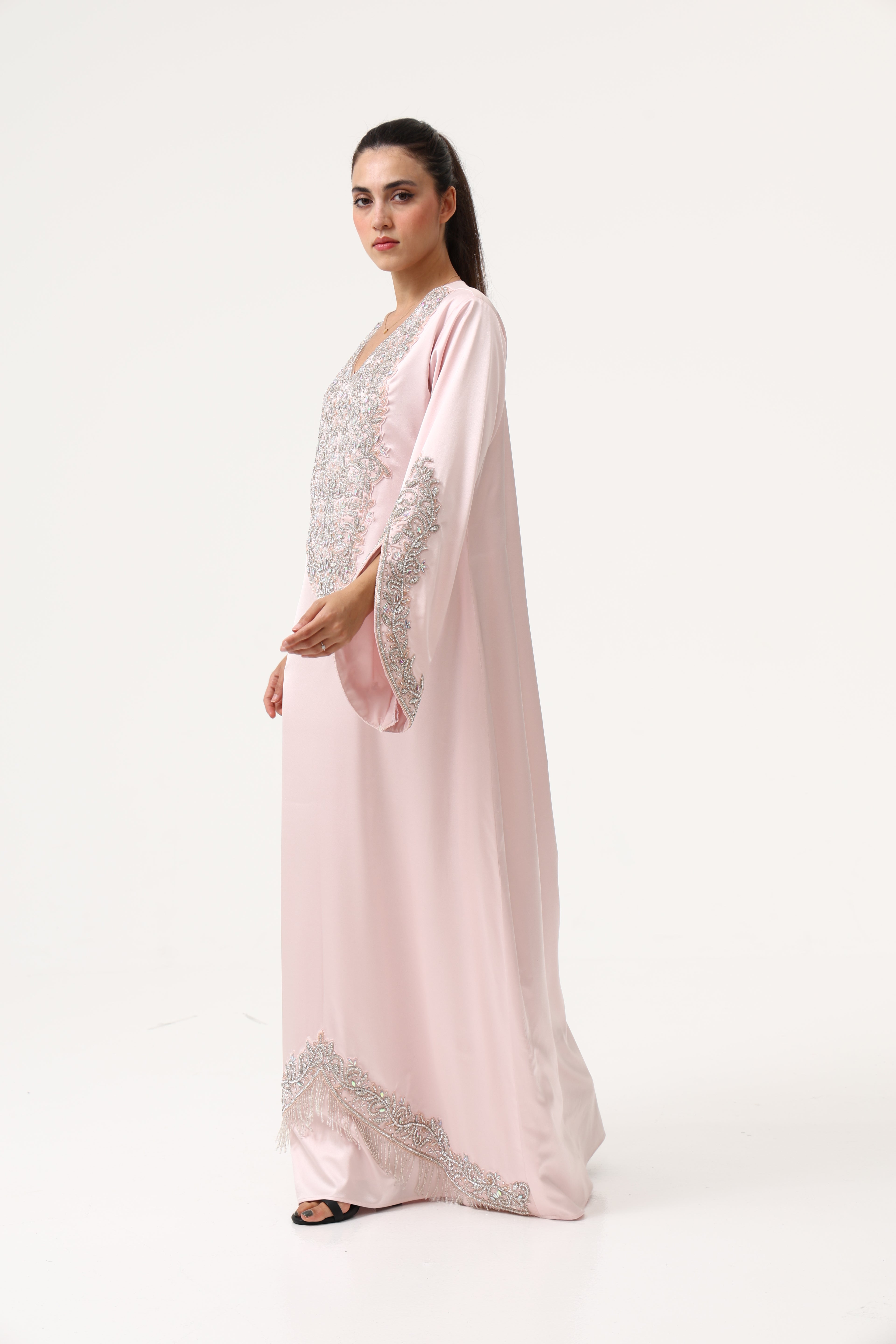 Evening Peach Pink Party Dress full length