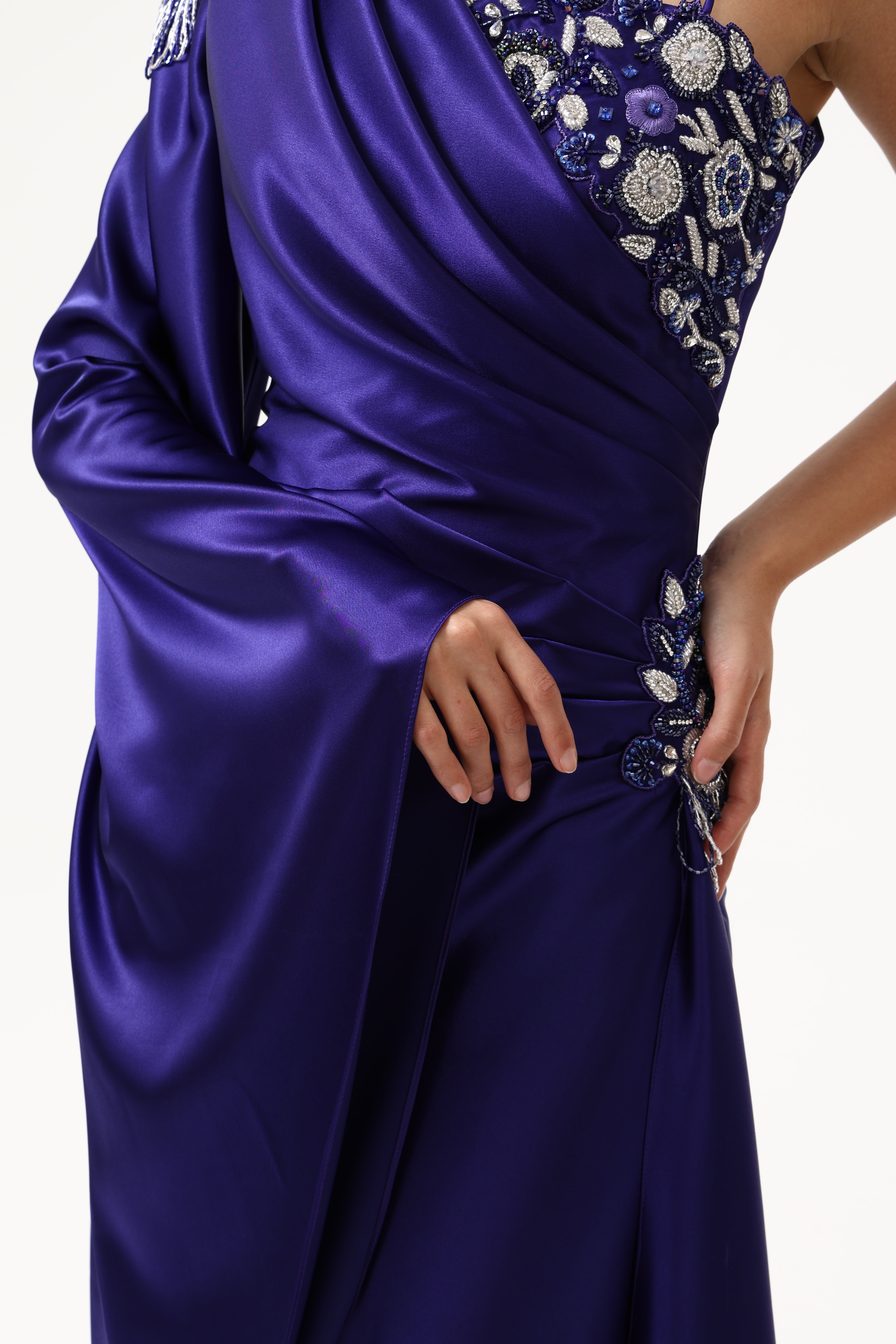 Blue Evening Multi Lyre Dress full length
