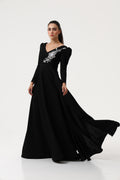 Black Party Dress with Hand Embroidery