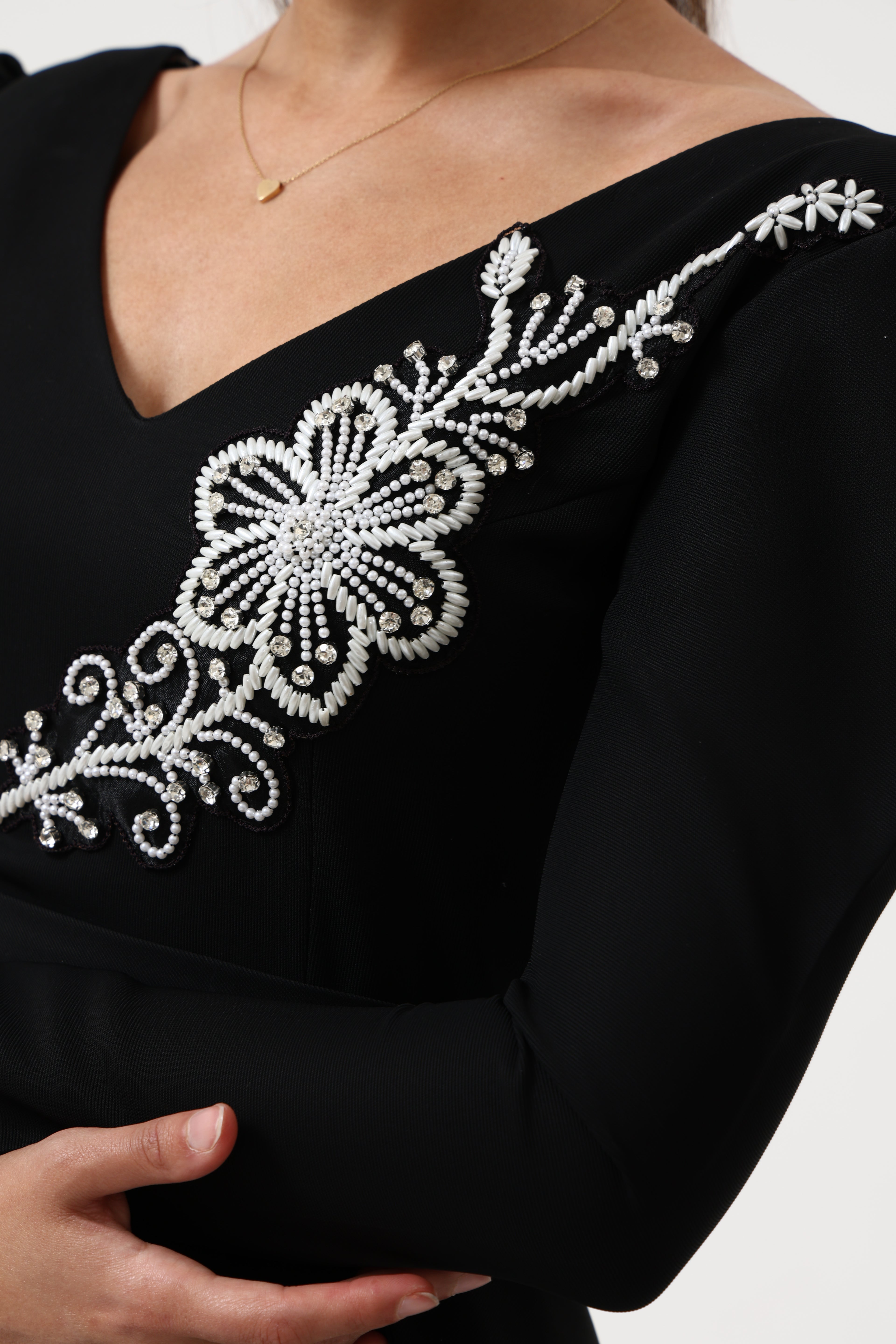 Black Party Dress with Hand Embroidery