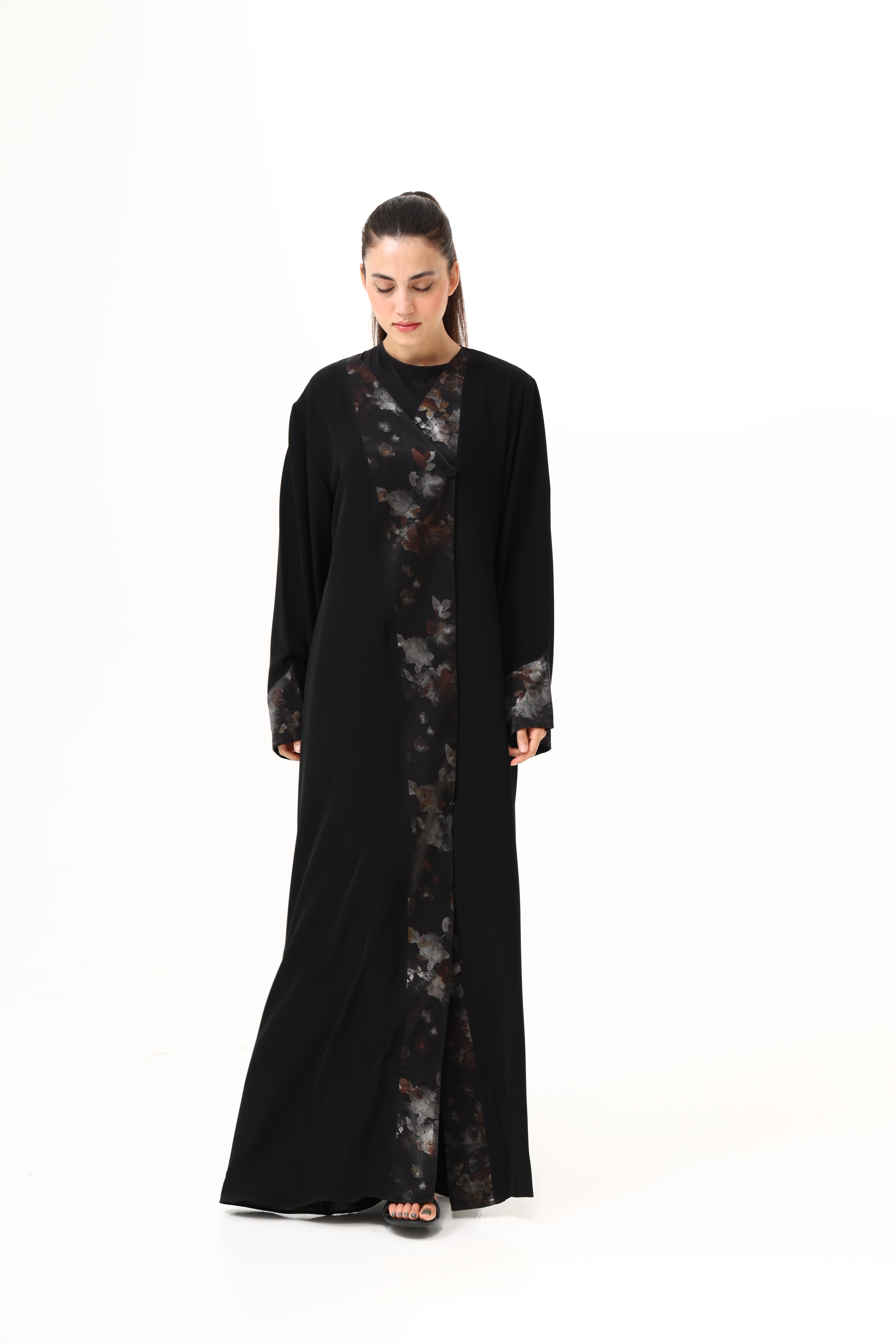 Desginer Abaya with Printed Front Leap and sleeves