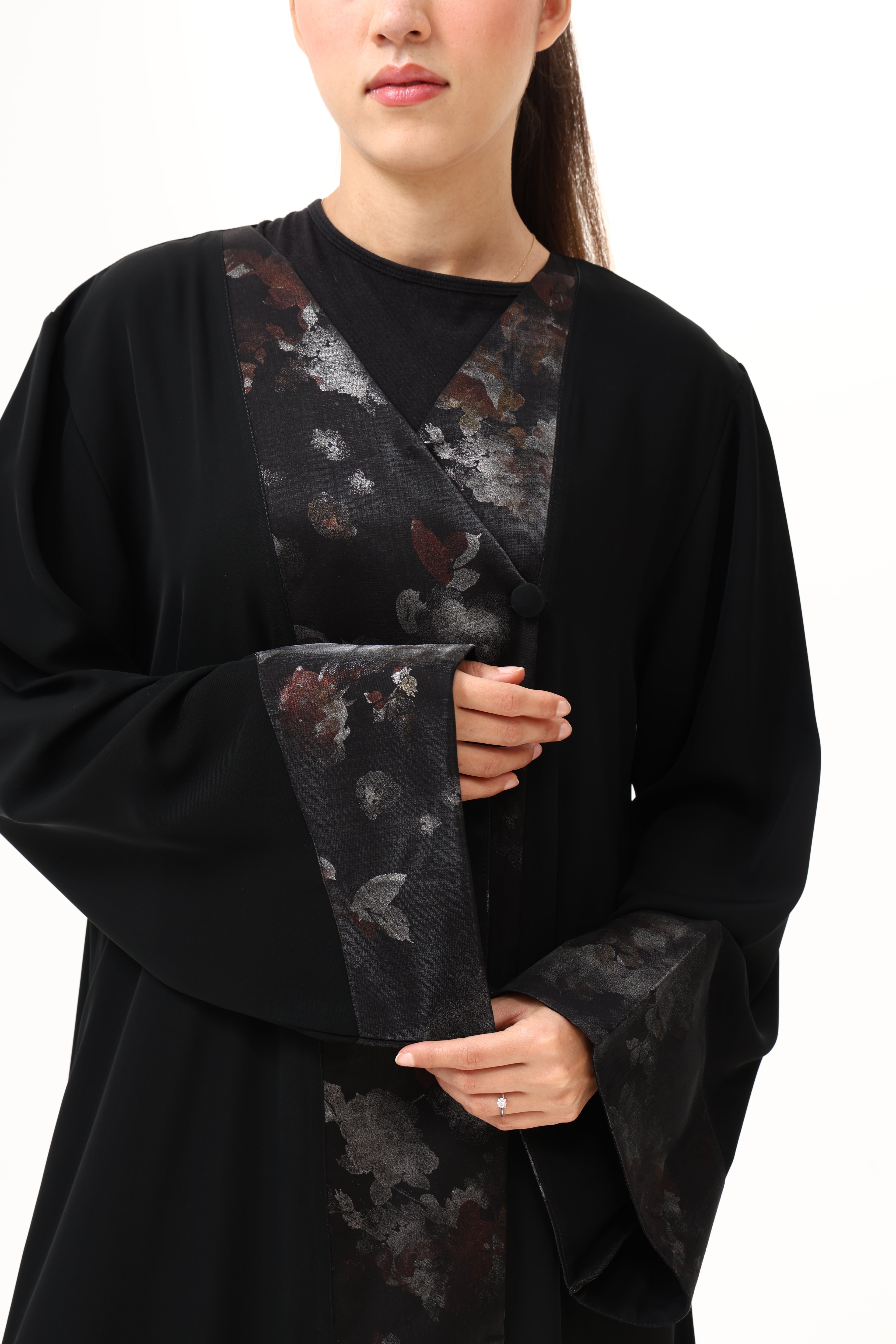 Desginer Abaya with Printed Front Leap and sleeves