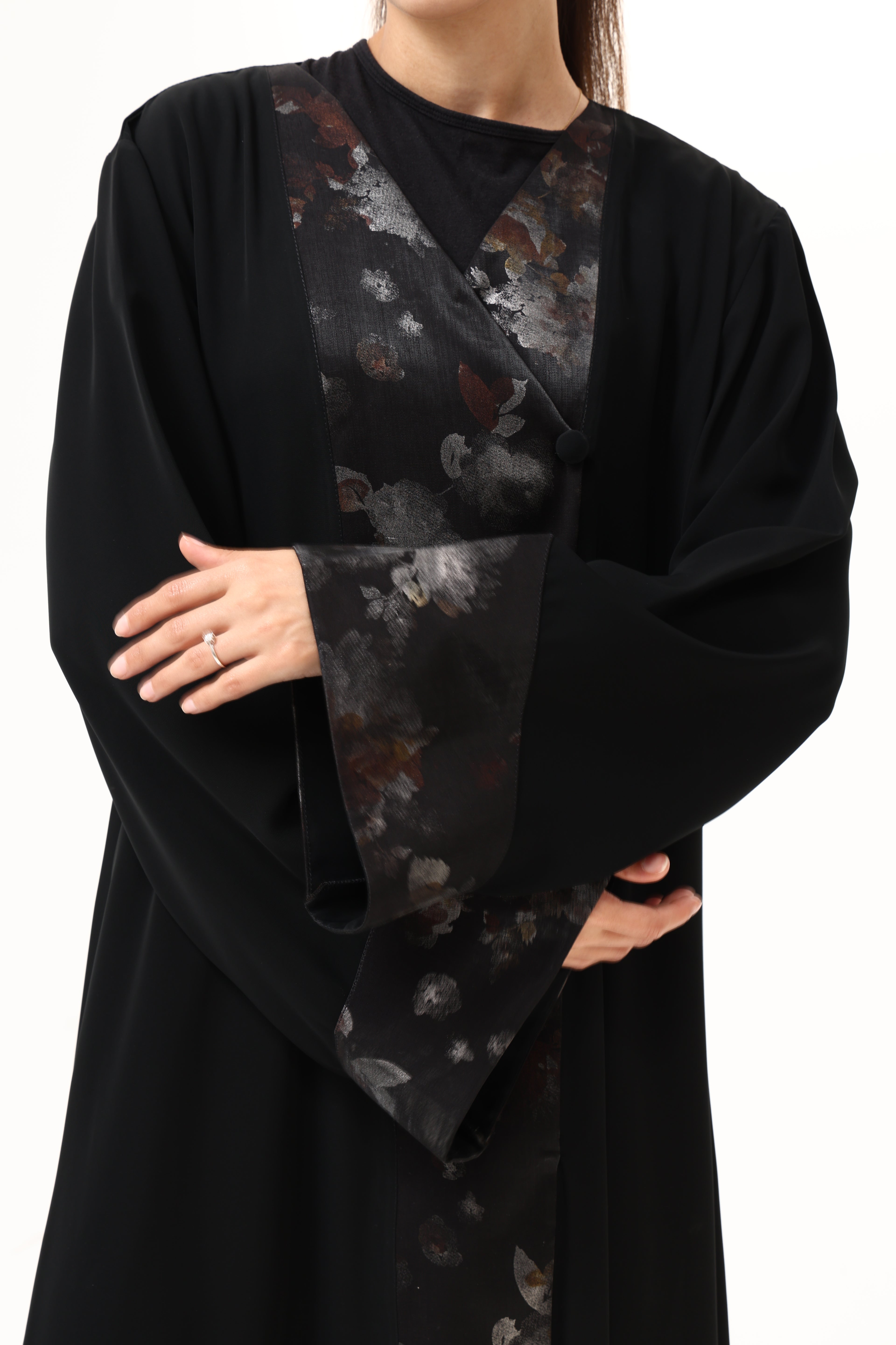 Desginer Abaya with Printed Front Leap and sleeves