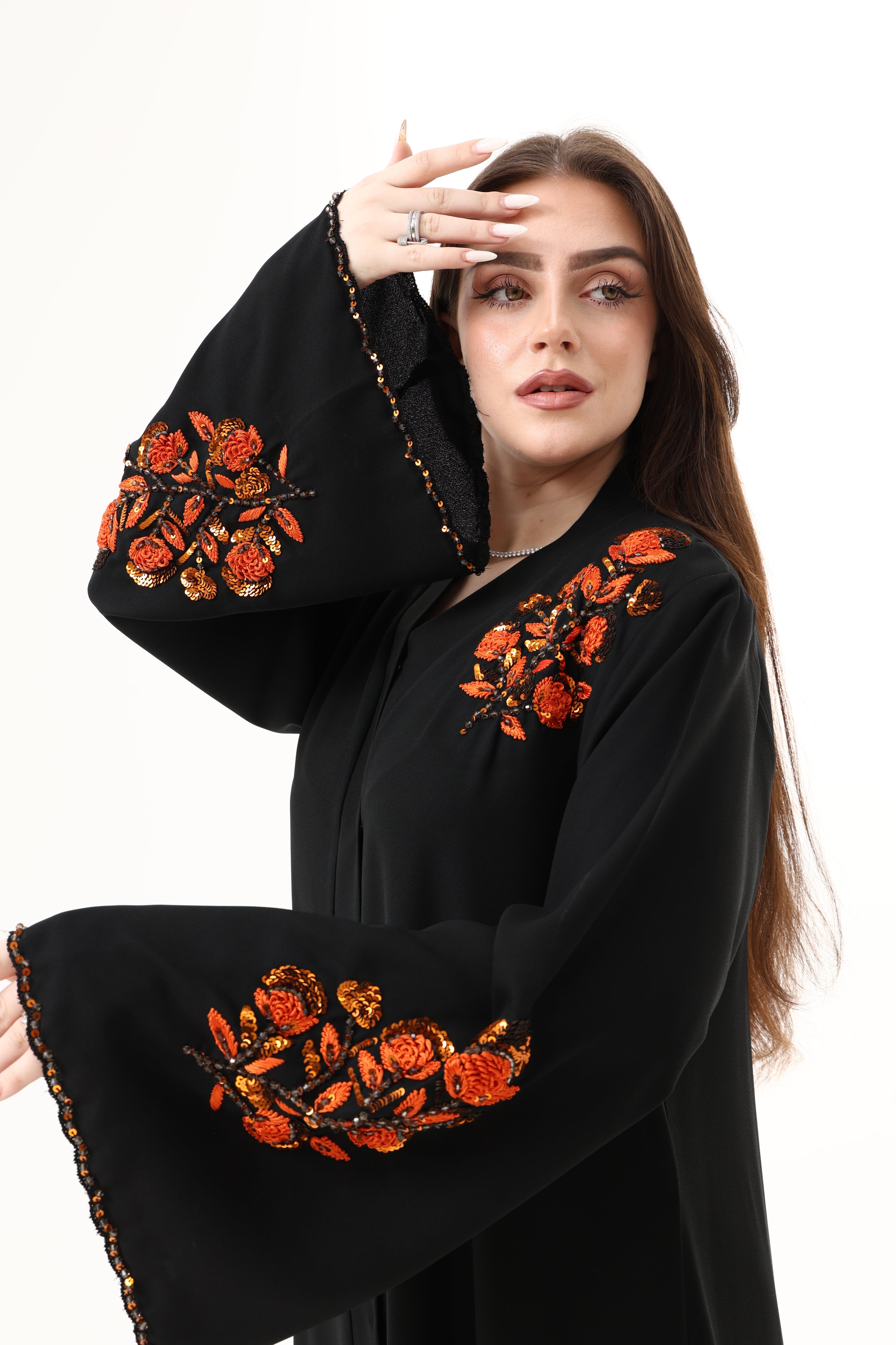 Abaya with Hand Embroidery in Shoulder and Sleeves