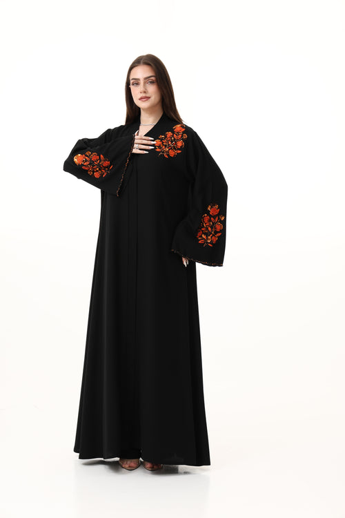 Abaya with Hand Embroidery in Shoulder and Sleeves