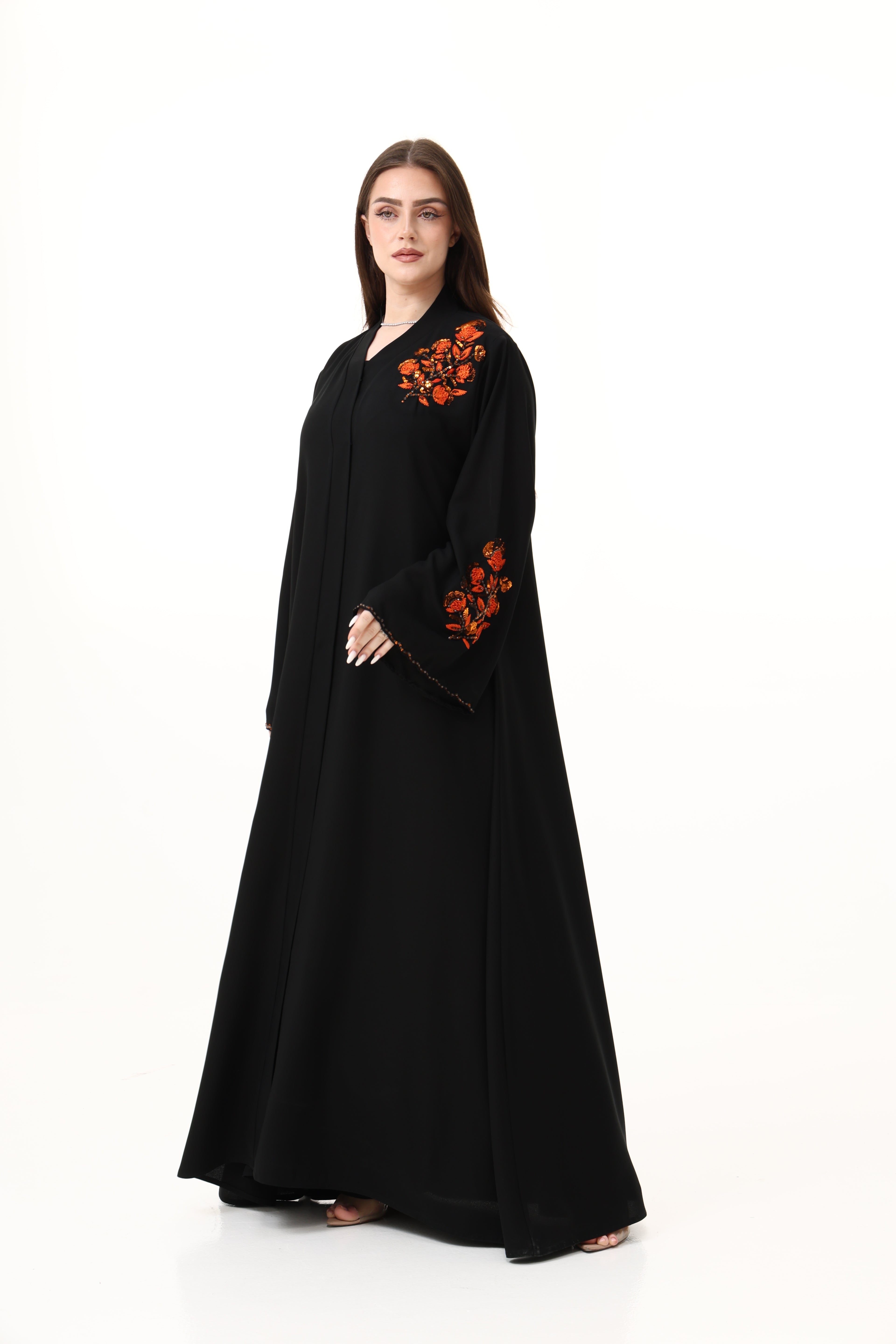 Abaya with Hand Embroidery in Shoulder and Sleeves