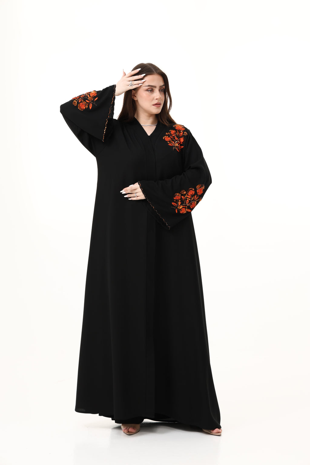 Abaya with Hand Embroidery in Shoulder and Sleeves