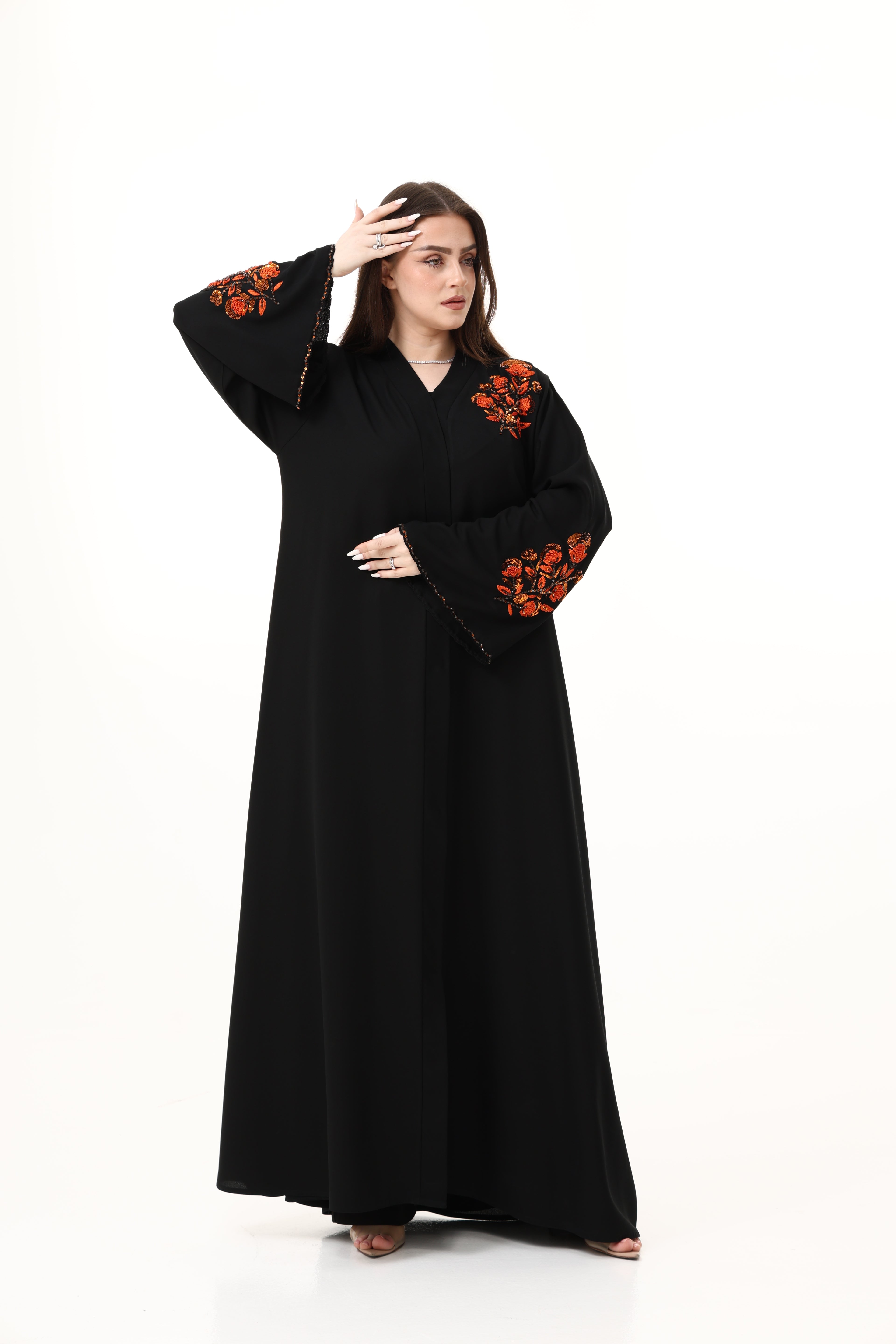 Abaya with Hand Embroidery in Shoulder and Sleeves