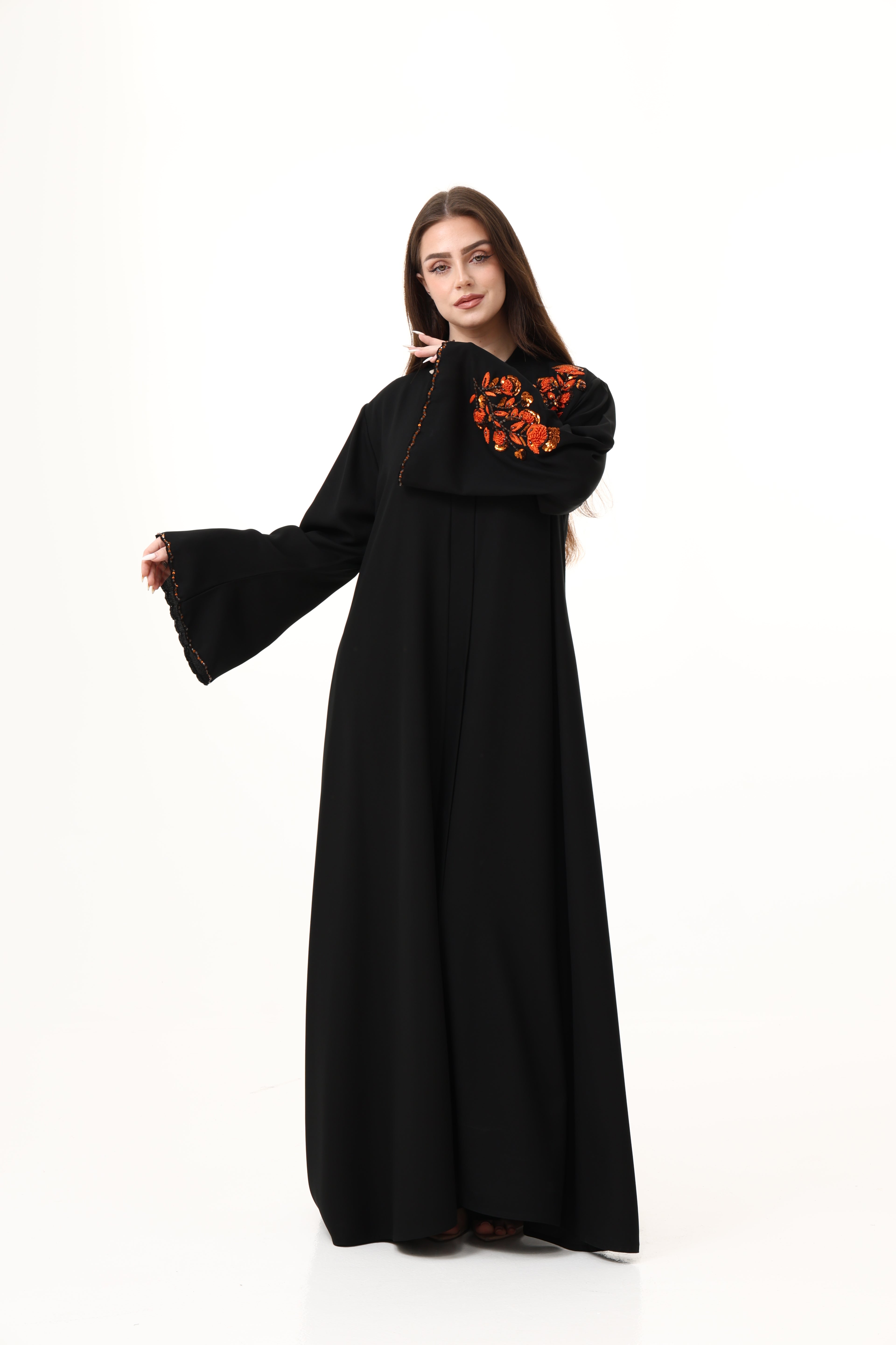 Abaya with Hand Embroidery in Shoulder and Sleeves