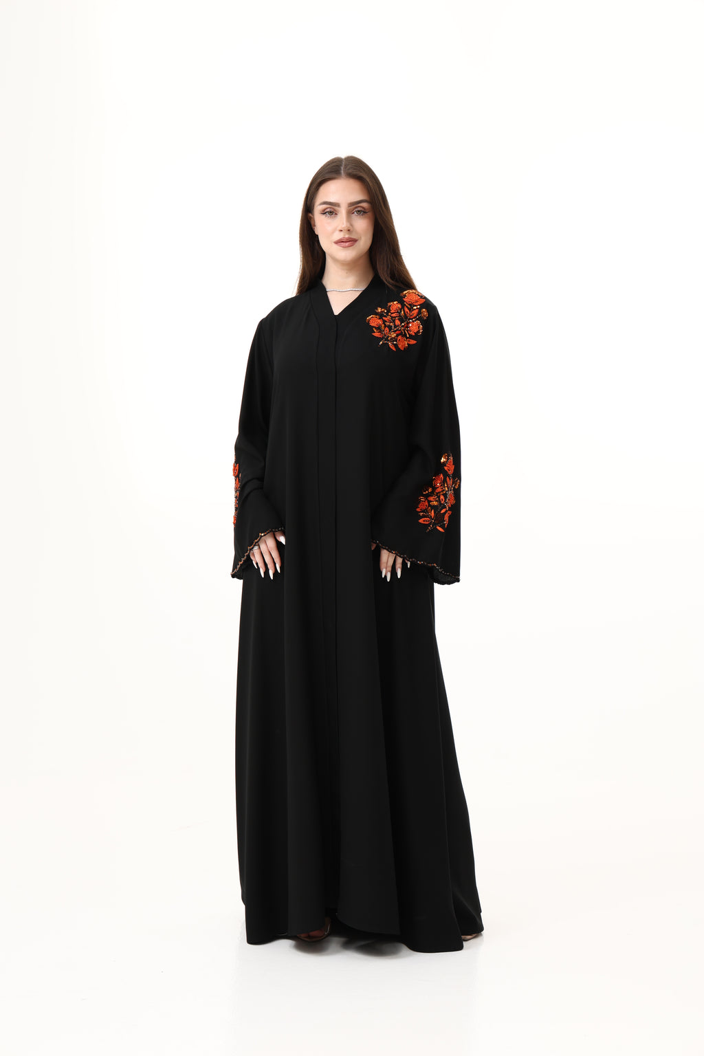 Abaya with Hand Embroidery in Shoulder and Sleeves