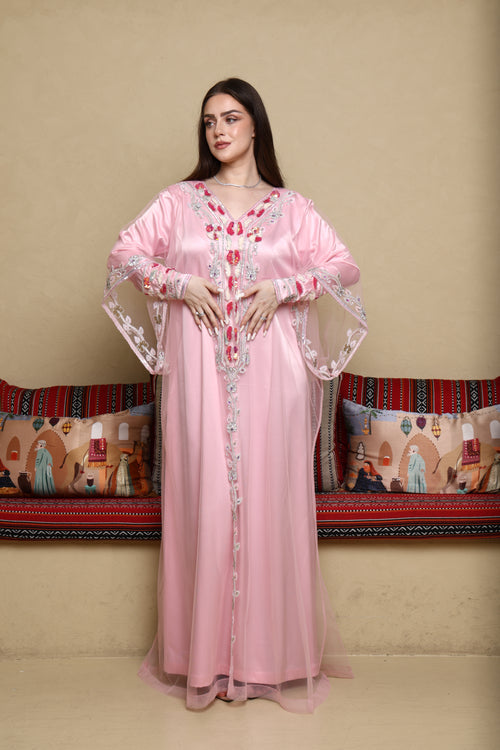 Custom Embroidery Evening Pink Party Dress