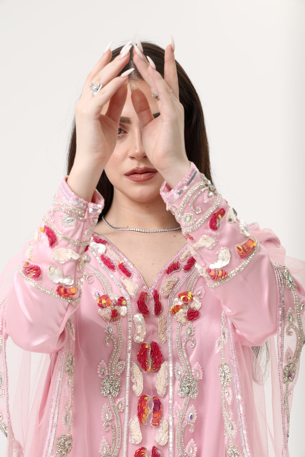 Custom Embroidery Evening Pink Party Dress