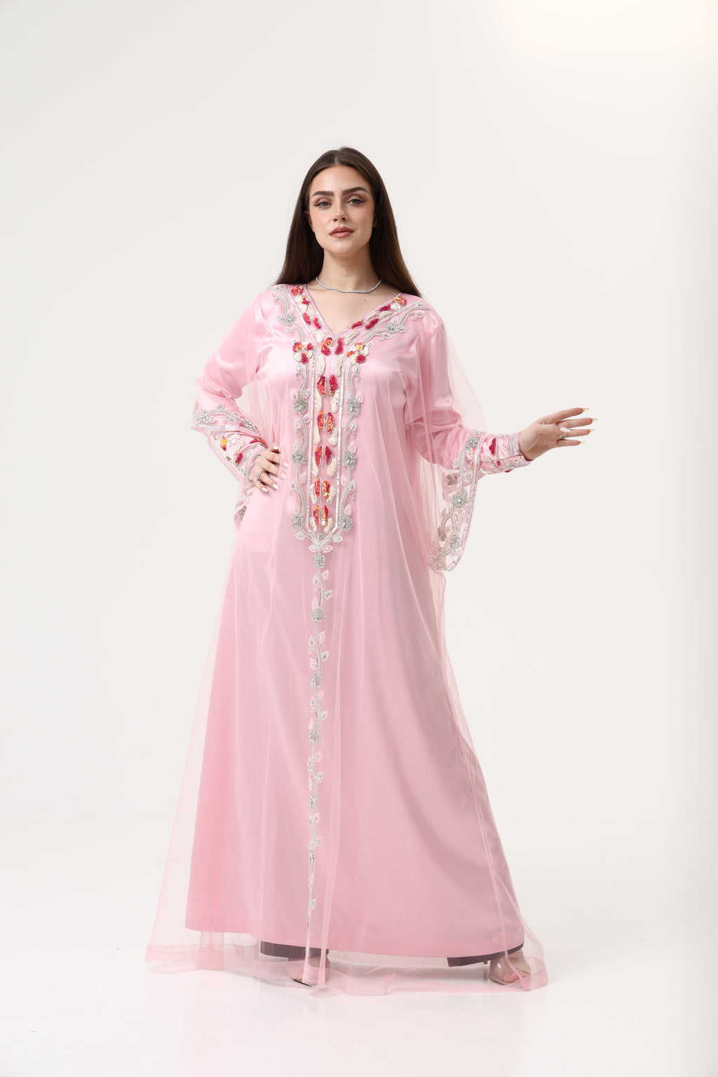 Custom Embroidery Evening Pink Party Dress
