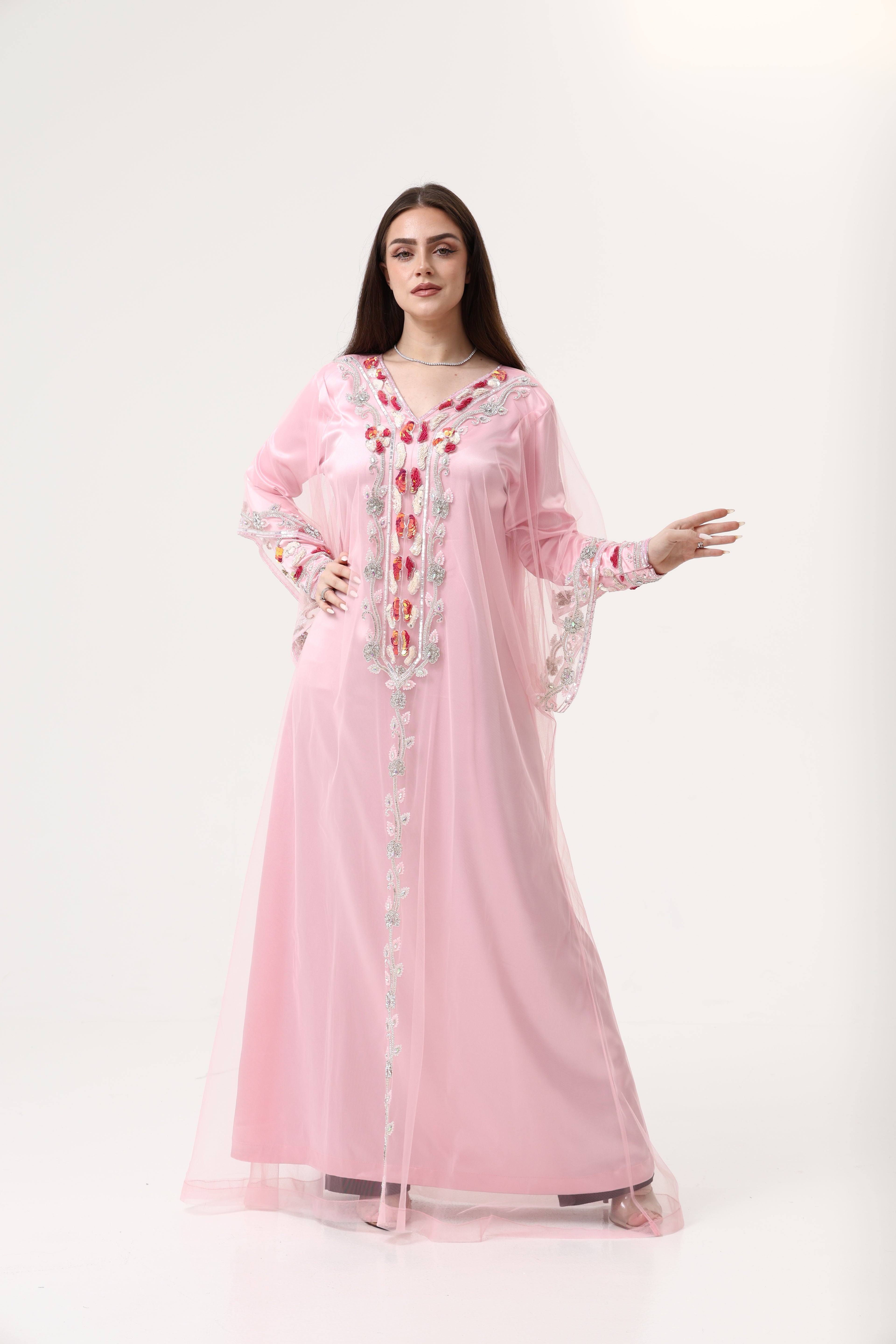 Custom Embroidery Evening Pink Party Dress