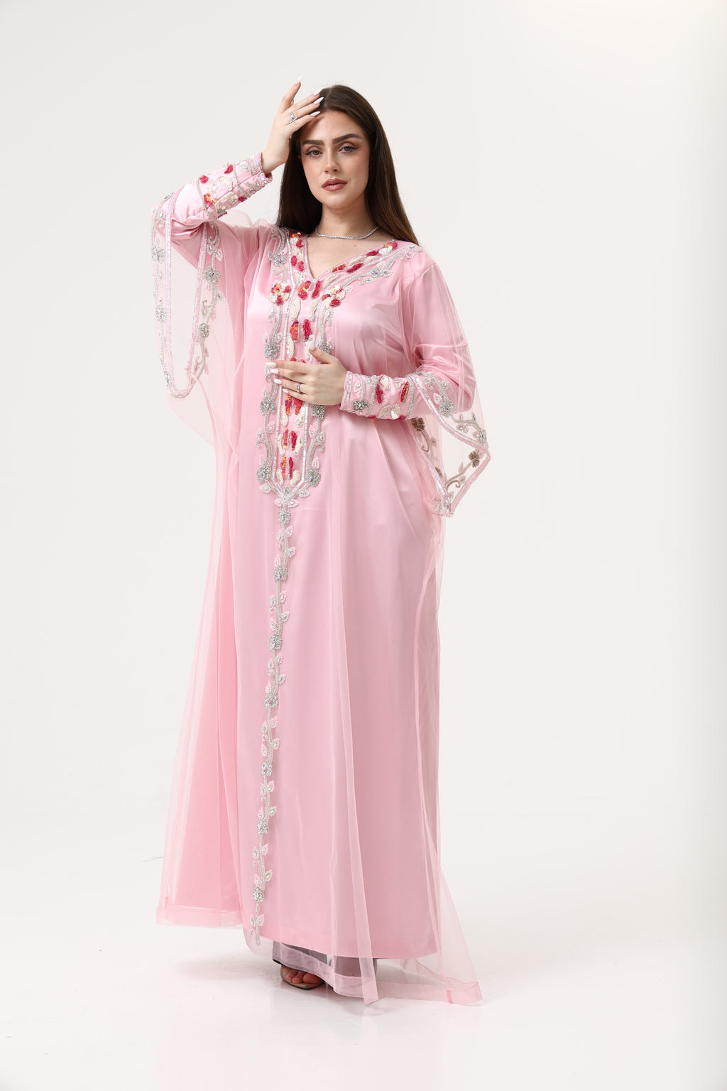 Custom Embroidery Evening Pink Party Dress