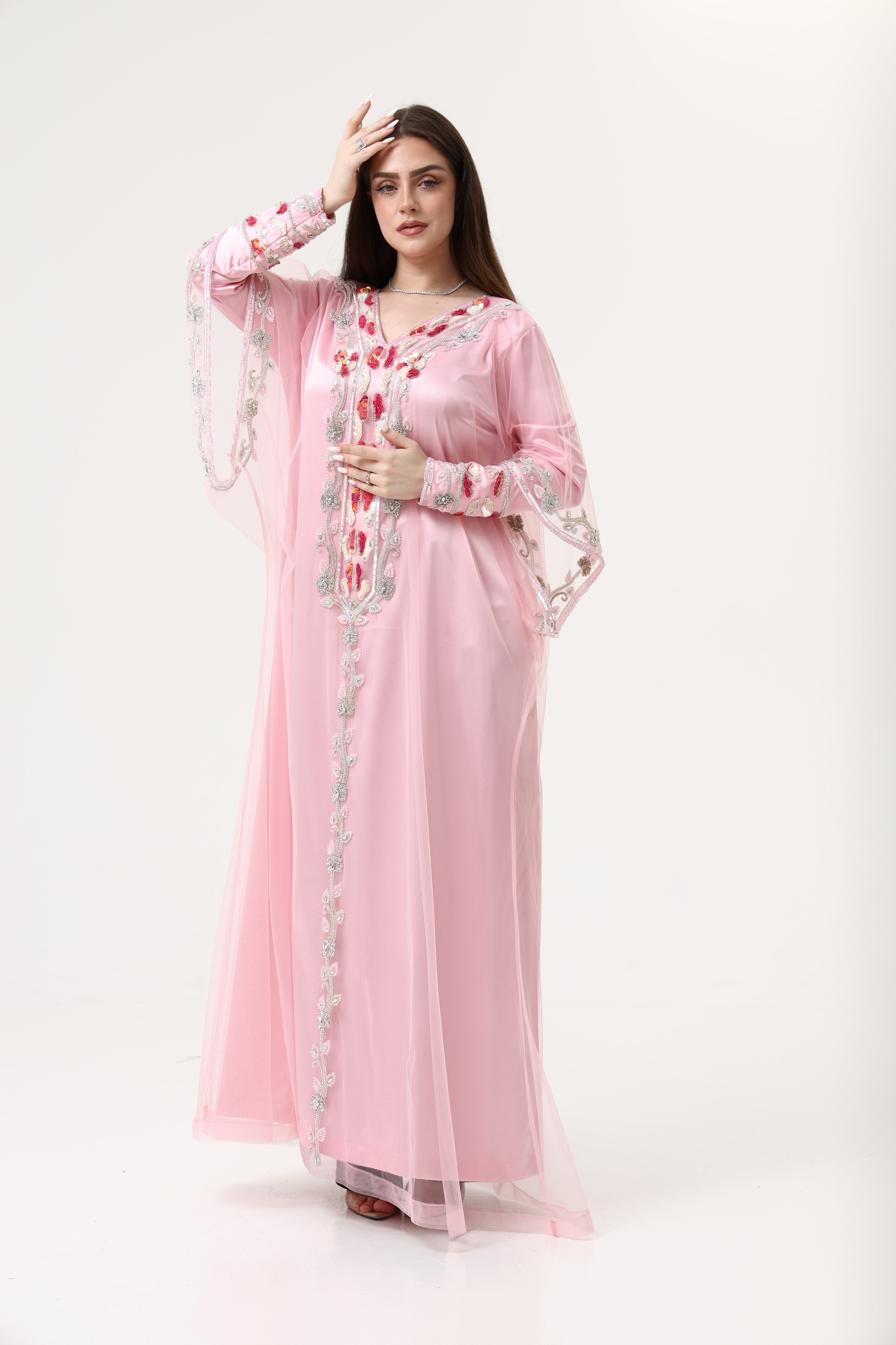 Custom Embroidery Evening Pink Party Dress